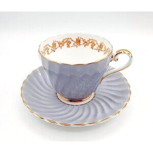 Aynsley Bone China Teacup and Saucer, Gray Swirl